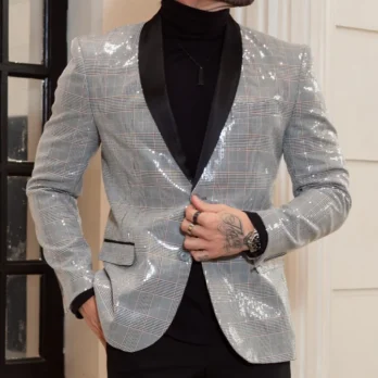 TERNO GOLA SHAWL Paetê Cinza