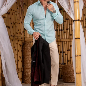 CAMISA SLIM FIT FIO 50 Azul Turquesa