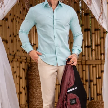 CAMISA SLIM FIT FIO 50 Azul Turquesa