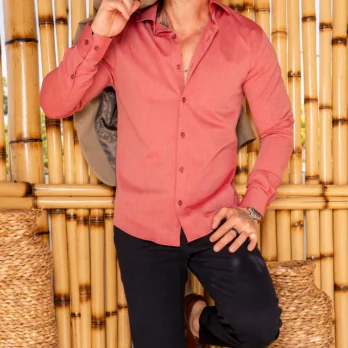 CAMISA SLIM FIT FIO 50 Salmão