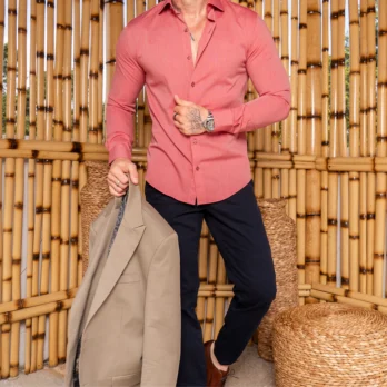 CAMISA SLIM FIT FIO 50 Salmão