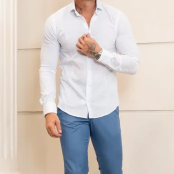 CAMISA SLIM FIT FIO 80 Acetinada Branca